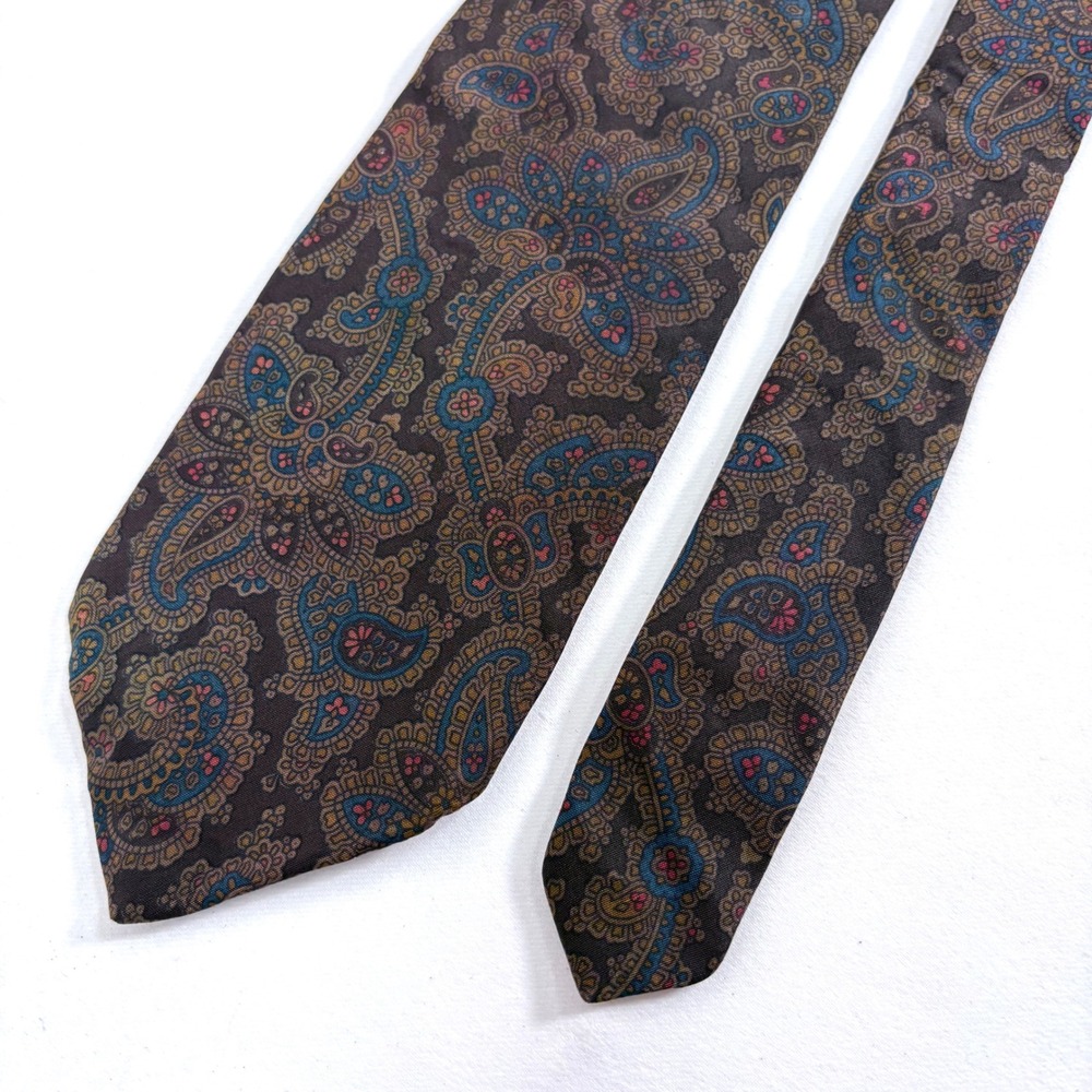 Lanvin Paris Necktie Brown Blue Paisley Silk‎ Vintage 90s French Designer Tie